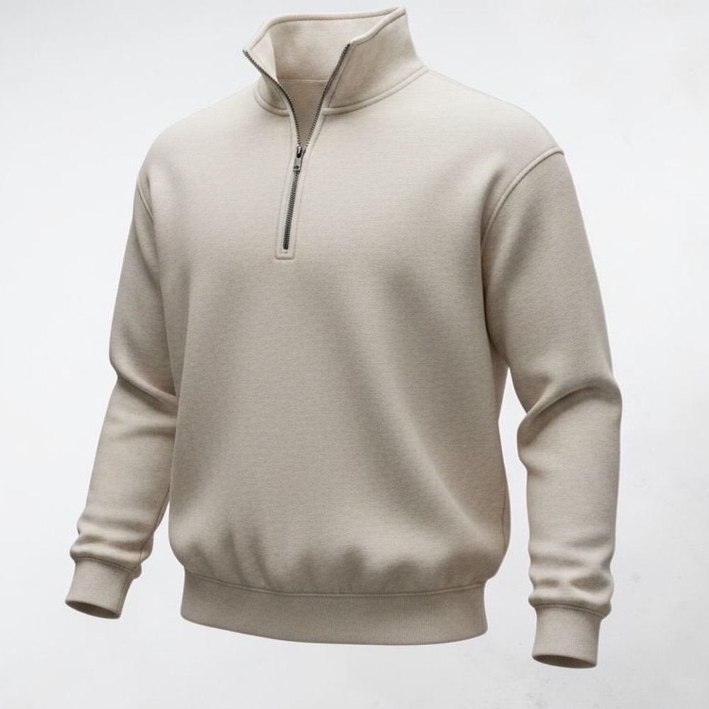 Universal Thread Oatmeal Heather Quarter Zip Sweatshirt Beige Fleece Pullover L